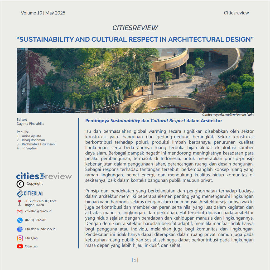 Citiesreview 10: Sustainability and Cultural Respect in Architecture