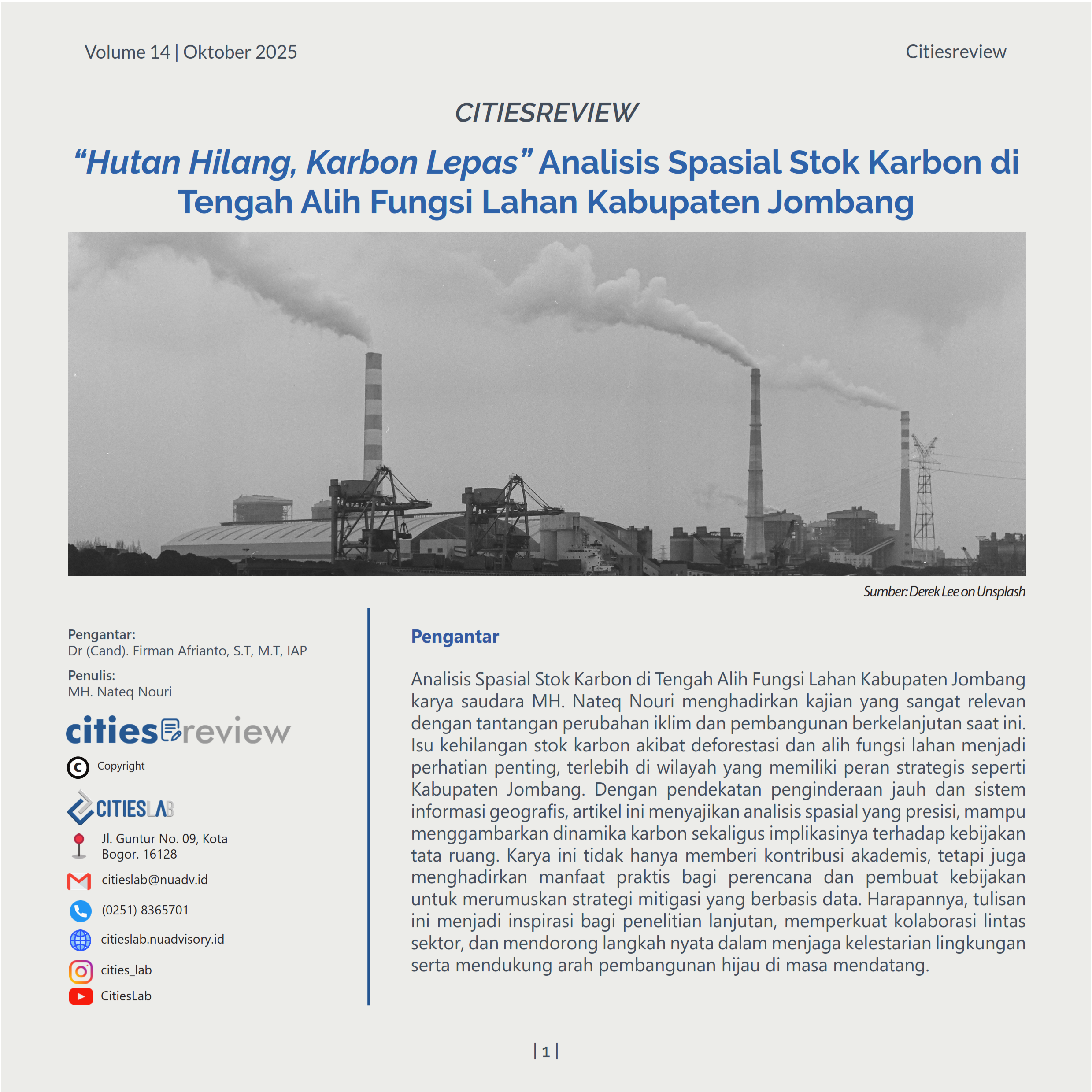 Citiesreview 14: “Hutan Hilang, Karbon Lepas” Analisis Spasial Stok Karbon di Tengah Alih Fungsi Lahan Kabupaten Jombang