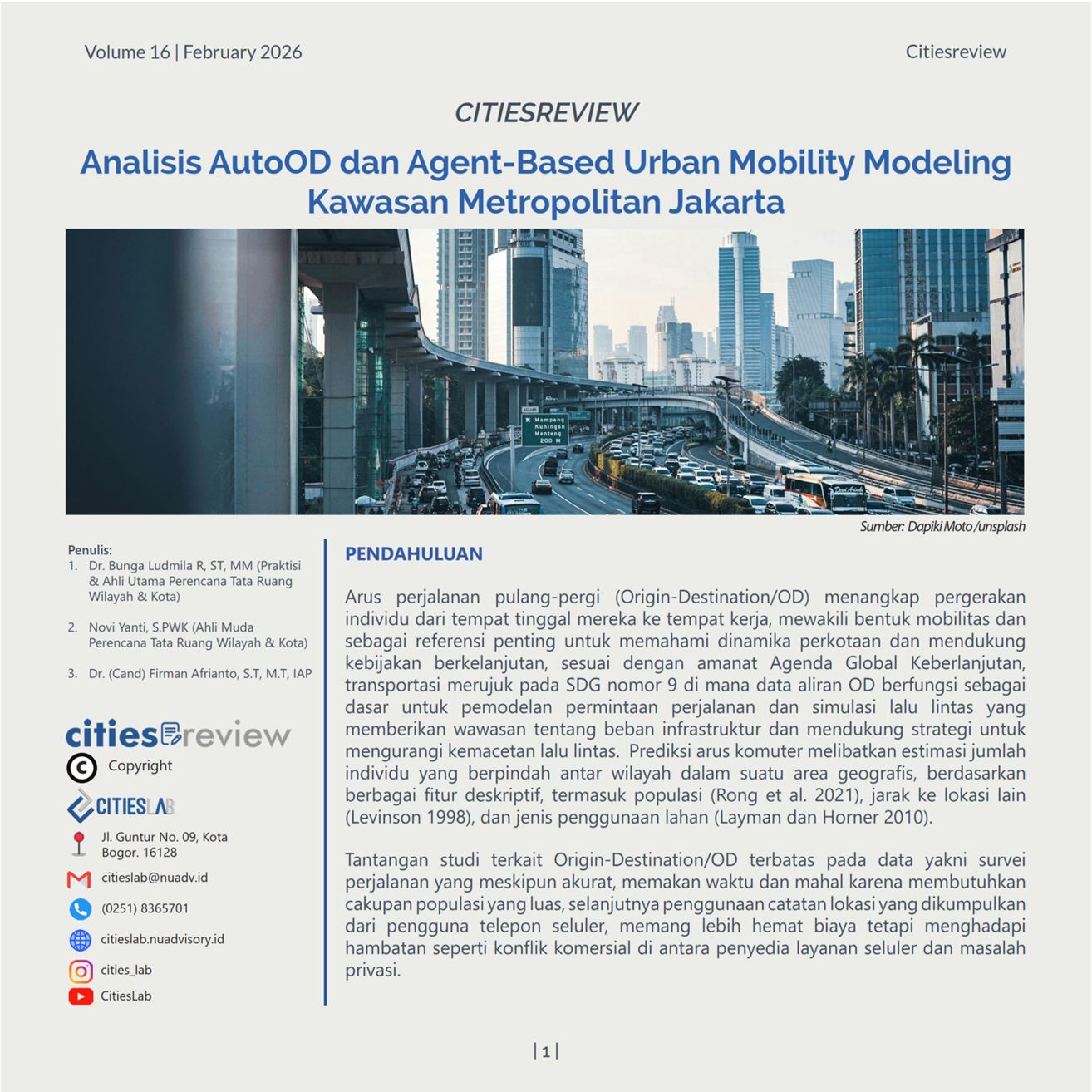 Citiesreview 16: AutoOD & Agent Based Urban Mobility Modelling Jakarta